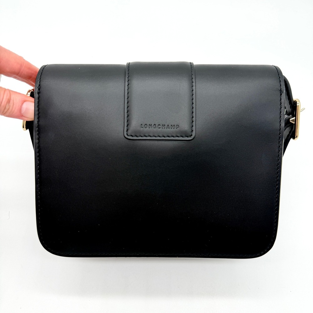 LONGCHAMP Box-Trot Leather Crossbody Bag Black Gold Medallion Flap Classic Small - Picture 6 of 16